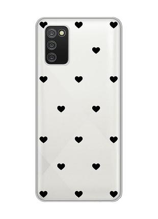 Прозорий чохол на samsung galaxy a02s сердечка чорні (принт 402)