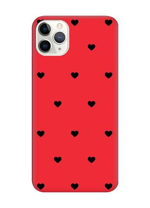 Матовий червоний чохол на iphone 11 pro max сердечка чорні (принт 402)