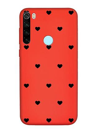Матовый красный чехол на xiaomi redmi note 8t сердечка черные (принт 402)