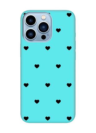 Матовый бирюзовый чехол на iphone 13 pro max сердечка черные (принт 402)