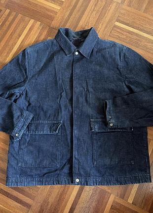Чоловіча джинсова куртка оверсайз (dark blue) h&m, що нагадує класичний робочий одяг (worker jacket) або куртку-сорочку xl швеція 🇸🇪