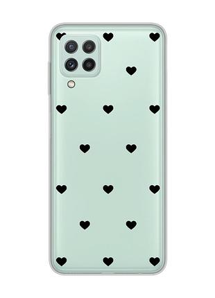 Прозрачный чехол на samsung galaxy m32/a22/m22 4g сердечка черные (принт 402)