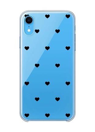Прозорий чохол на iphone xr сердечка чорні (принт 402)