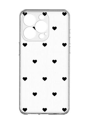 Прозорий чохол із захистом камери на iphone 15 pro max сердечка чорні (принт 402)