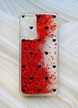 Чохол з плаваючими червоними блискітками на samsung galaxy a24 (a245) сердечка чорні (принт 402)