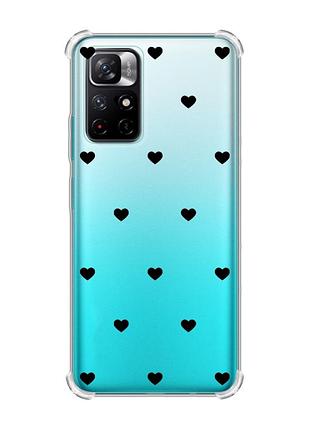Чехол с утолщёнными углами на xiaomi redmi note 11 4g сердечка черные (принт 402)