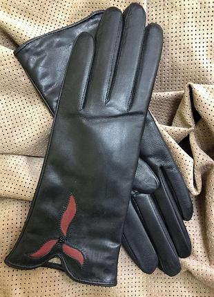Перчатки кожаные женские на шерстяной подкладке. размер 6,5"/18 см
