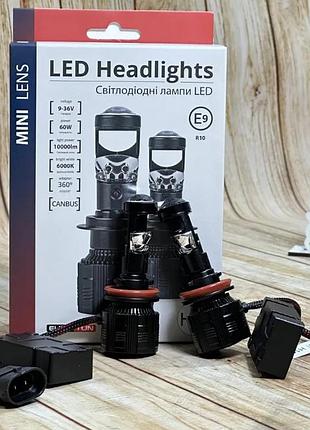 Линзы цоколь h11 комплект led ламп euro tun линза h11 6000k 12*24v 60w (10000lm) четкая граница! canbus