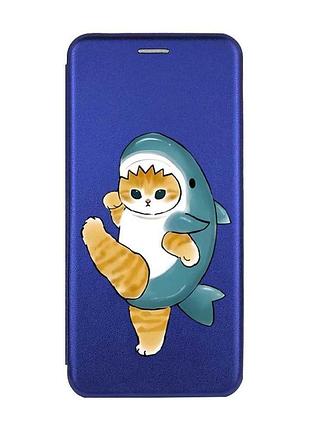 Чехол-книжка синий с рисунком на xiaomi redmi 14c / poco c75 котенок акула (принт 380)