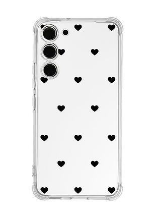 Чохол з потовщеними кутами на samsung galaxy s23 сердечка чорні (принт 402)
