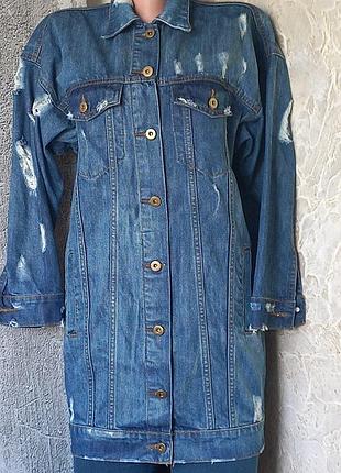 #акция 1+1=3 #boohoo#удлиненная джинсовая куртка с прорехами #
