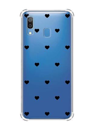 Чехол с утолщёнными углами на samsung galaxy a30 (2019)/a20 (2019) сердечка черные (принт 402)
