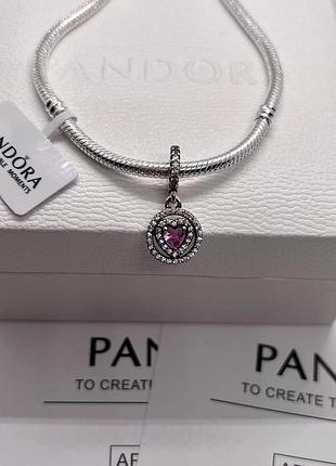 Серебряный шарм (бусина) pandora "розовое сердце " пандора подарок для женщин