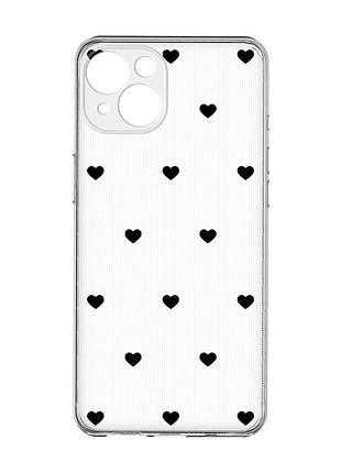 Прозорий чохол із захистом камер на iphone 15 сердечка чорні (принт 402)