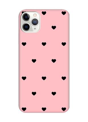 Матовый розовый чехол на iphone 11 pro max сердечка черные (принт 402)