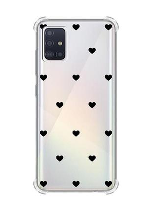 Чехол с утолщёнными углами на samsung galaxy a71/a715 сердечка черные (принт 402)