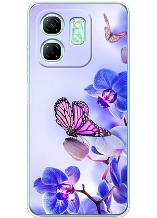 Чехол силиконовый с картинкой на infinix smart 9 (цветок, бабочка на орхидее)