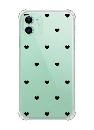 Чехол с утолщёнными углами на iphone 11 сердечка черные (принт 402)