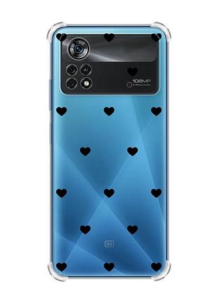 Чехол с утолщёнными углами на xiaomi poco x4 pro 5g сердечка черные (принт 402)