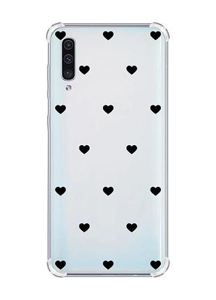 Чохол з потовщеними кутами на samsung galaxy a50 (2019) a505 сердечка чорні (принт 402)
