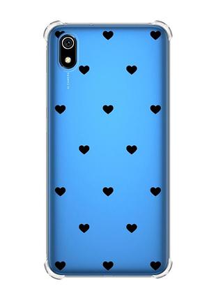 Чехол с утолщенными углами на xiaomi redmi 7a сердечка черные (принт 402)