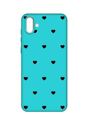 Матовий бірюзовий чохол на samsung galaxy a04 сердечка чорні (принт 402)