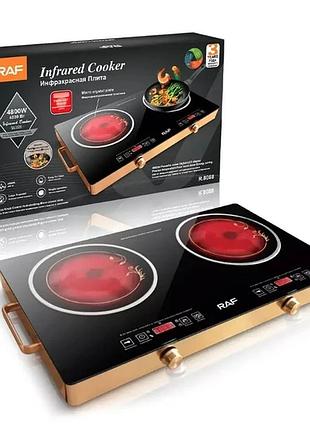 Инфракрасная плита электрическая на 2 конфорки raf r8088 2 дисплея 4800w золотистый