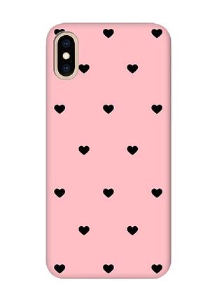 Матовий рожевий чохол на iphone xs max сердечка чорні (принт 402)