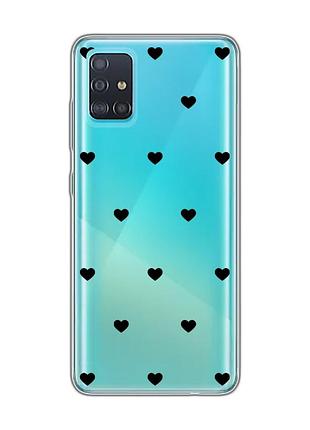 Прозрачный чехол на samsung galaxy a51 сердечка черные (принт 402)