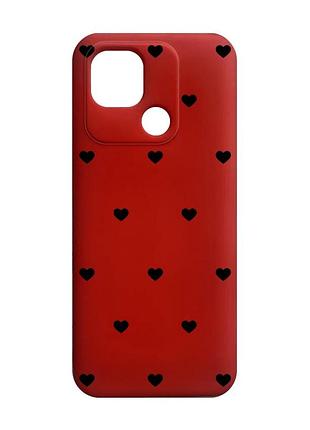 Матовый красный чехол на xiaomi redmi 10c сердечка черные (принт 402)