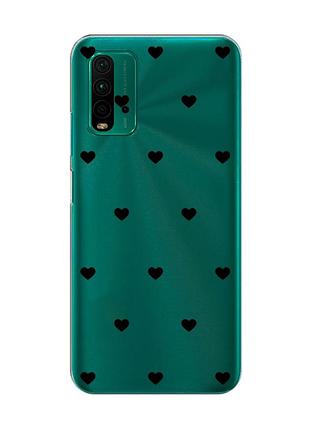 Прозорий чохол на xiaomi redmi 9t сердечка чорні (принт 402)