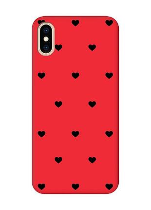 Матовый красный чехол на iphone xs max сердечка черные (принт 402)