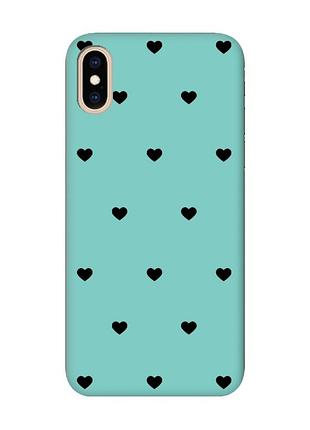Матовый бирюзовый чехол на iphone xs max сердечка черные (принт 402)