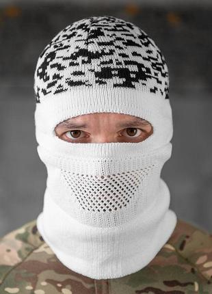 Тактическая шапка-балаклава цвета :зимний белый> пиксель черный