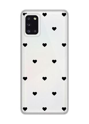 Прозорий чохол на samsung galaxy a31 сердечка чорні (принт 402)