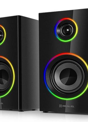 Колонки 2.0 real-el s-415 black (20 вт, bluetooth, подсветка)