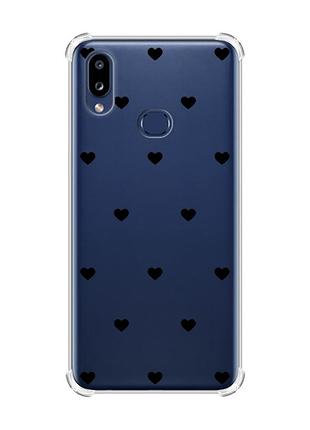 Чехол с утолщенными углами на samsung galaxy a10s (a107) сердечка черные (принт 402)