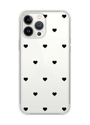 Чехол с утолщёнными углами на iphone 14 pro сердечка черные (принт 402)