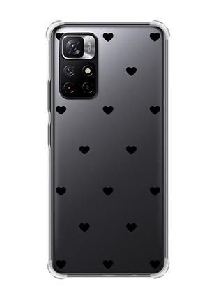 Чохол з потовщеними кутами на xiaomi redmi note 11 5g сердечка чорні (принт 402)