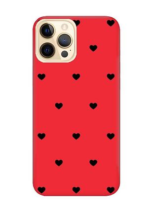 Матовий червоний чохол на iphone 12 pro max сердечка чорні (принт 402)
