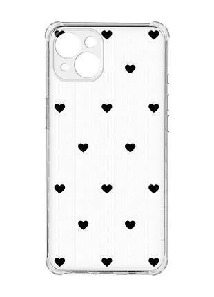 Чехол с утолщенными углами на iphone 15 plus сердечка черные (принт 402)