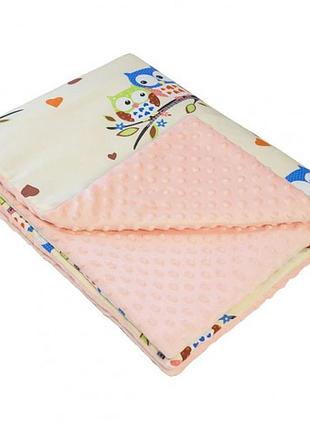 Плед детский плюшевый minky совы персиковый 80х90 см.