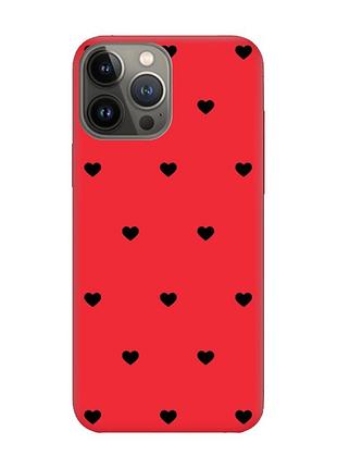 Матовый красный чехол на iphone 13 pro сердечка черные (принт 402)