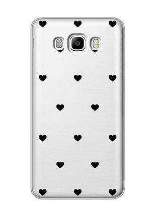 Прозрачный чехол на samsung galaxy j7(2016) j710 сердечка черные (принт 402)