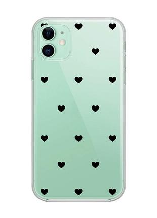 Прозорий чохол на iphone 11 сердечка чорні (принт 402)