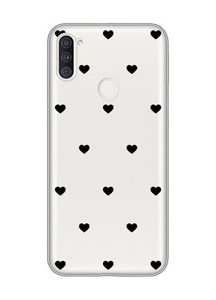 Прозрачный чехол на samsung galaxy a11 сердечка черные (принт 402)