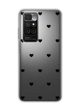 Прозорий чохол на xiaomi redmi 10/10 (2022) сердечка чорні (принт 402)