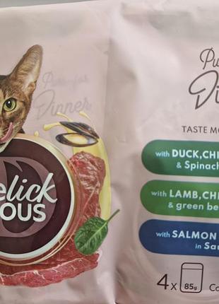 Набір вологого корму для котів delickcious делішес для котів паучі для котів холістик для котів паучі для котів