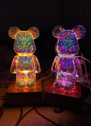 Проекционный светодиодный rgb светильник медведь фейерверк ночник 3d мишка фейерверк 7 цветов