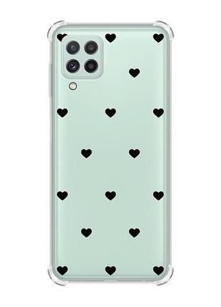 Чехол с утолщёнными углами на samsung galaxy m32/a22/m22 4g сердечка черные (принт 402)